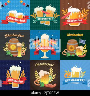 Ensemble de 9 bannières publicitaires pour le festival de la bière Oktoberfest - illustration Illustration de Vecteur