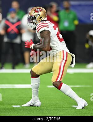 San Francisco 49ers en arrière Jeff Wilson Jr. (22) joue le ballon dans le premier quart du match de la NFL entre le San Francisco 49ers et le Hous Banque D'Images