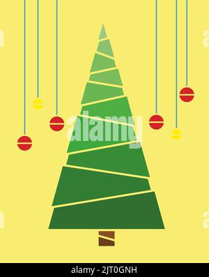 Arbre de Noël. Jouets de Noël. Illustration vectorielle. Carte postale Illustration de Vecteur