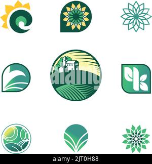 Ensemble de panneaux de modèle de logotype agriculture éco-agricole Illustration de Vecteur