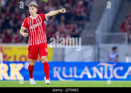 Freiburg im Breisgau, Allemagne. 26th août 2022. Football: Bundesliga, SC Freiburg - VfL Bochum, Matchday 4, Europa-Park Stadion. Gestes Yannik Keitel de Fribourg. Crédit : Tom Weller/dpa/Alay Live News Banque D'Images