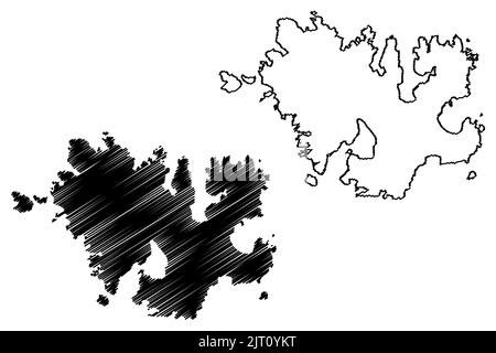 Île Papa Stour (Royaume-Uni de Grande-Bretagne et d'Irlande du Nord, Écosse, îles Shetland) carte illustration vectorielle, scribble sketch île of Illustration de Vecteur