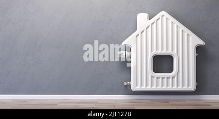 Radiateur de chauffage domestique sous forme de maison. 3d illustration Banque D'Images