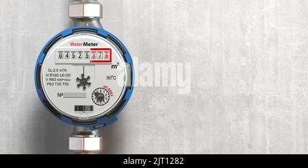 Compteur d'eau ou compteur mural. Mesure de la consommation d'eau. 3d illustration Banque D'Images