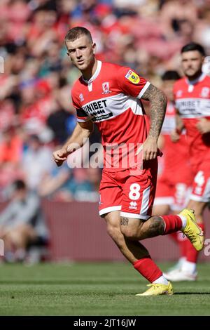 Riley McGree de Middlesbrough en action pendant le match du championnat Sky Bet au stade Riverside, à Middlesbrough. Date de la photo: Samedi 27 août 2022. Banque D'Images