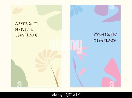 Ensemble de modèles de couverture de plantes pastel avec fleurs et figurines lisses. Ensemble de brochures de style fluide Illustration de Vecteur