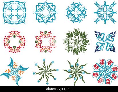 Un ensemble de vintage vecteur décoratif fleur de printemps icônes décoratives. Illustration de Vecteur