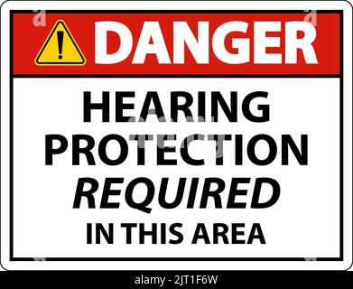 Danger protection auditive requise panneau sur fond blanc Illustration de Vecteur