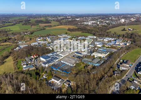 Vue aérienne, zone industrielle Dieselstraße à Hetterscheidt, Heiligenhaus, région de la Ruhr, Rhénanie-du-Nord-Westphalie, Allemagne, DE, Europe, entreprise commerciale Banque D'Images