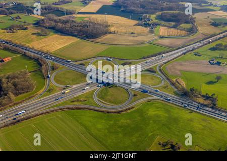 Photo aérienne, autoroute jonction Lotte / Osnabrück, autoroute A1 et autoroute A30, Lotte, pays de Tecklenburger, Rhénanie-du-Nord-Westphalie, Allemagne, autoroute, fre Banque D'Images