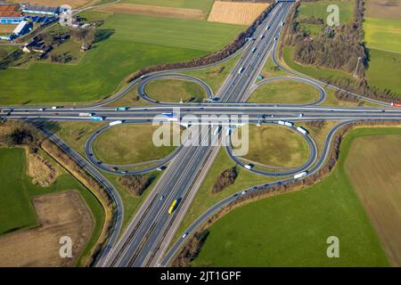 Photo aérienne, autoroute jonction Lotte / Osnabrück, autoroute A1 et autoroute A30, Lotte, pays de Tecklenburger, Rhénanie-du-Nord-Westphalie, Allemagne, autoroute, fre Banque D'Images