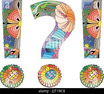 Alphabet stylisé Zentangle - points d'interrogation et d'exclamation. Illustration vectorielle. Modèle ethnique Illustration de Vecteur