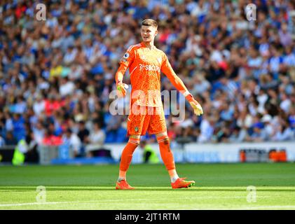 Brighton, Royaume-Uni. 27th août 2022. Illan Meslier, gardien de but de Leeds, s'est Uni lors du match de Premier League entre Brighton & Hove Albion et Leeds, à l'Amex on 27 août 2022 de Brighton, en Angleterre. (Photo de Jeff Mood/phcimages.com) Credit: PHC Images/Alamy Live News Banque D'Images