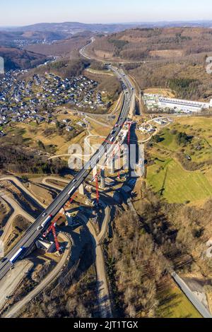 Viaduc du pont d'autoroute Eisern de l'autoroute A45 Sauerlandlinie, chantier et remplacement, Eisern, Siegen, pays aigre, Rhénanie-du-Nord-Westphalie, Banque D'Images