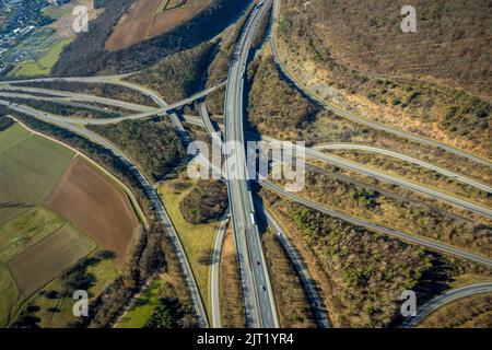 Autobahnkreuz Wetzlar, Autobahn A45 et Autobahn A480, Hermannstein, Wetzlar, Sauerland, Hesse, Allemagne, Autobahn, Autobahn A45, Autobahnbrücke, Autob Banque D'Images