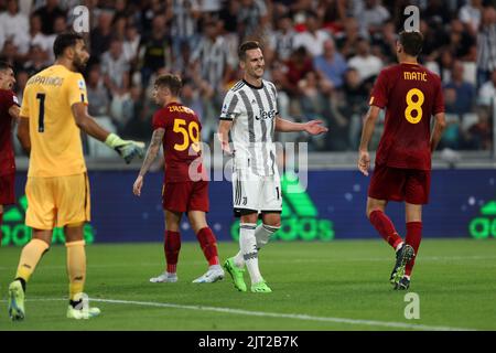 Arkadiusz Milik de Juventus FC gestes pendant la série A match beetween Juventus FC et AS Roma au stade Allianz sur 27 août 2022 à Turin, Italie . Banque D'Images