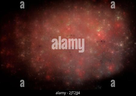 Fractales, un arrière-plan abstrait défoqué avec une nébuleuse rouge sur un arrière-plan horizontal noir Banque D'Images