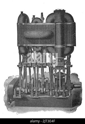 Moteur à vapeur marin composé à triple expansion (Nouveau catéchisme du moteur à vapeur, 1904). Banque D'Images