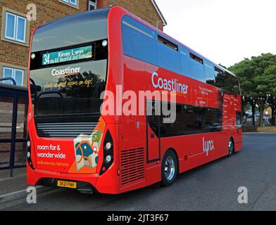 Coastliner, bus rouge, lynx, transports en commun, côte nord de Norfolk, Hunstanton, Norfolk, Angleterre Banque D'Images