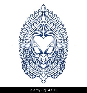 Alien Headdress Warrior Silhouette illustrations vectorielles pour votre travail logo, t-shirt de la marchandise de la mascotte, autocollants et dessins d'étiquettes, affiche, message d'accueil c Banque D'Images
