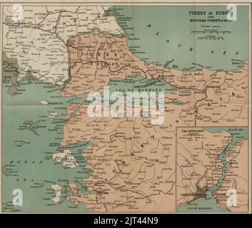 La Turquie en Europe et la Turquie occidentale en Asie - carte à grande échelle des Dardanelles (5008161) (cultivées). Banque D'Images