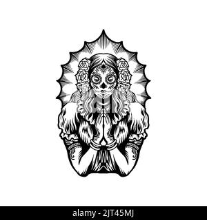 Belle dia de los muertos girl silhouette illustrations vectorielles pour votre travail logo, t-shirt de marchandise de mascotte, autocollants et dessins d'étiquettes, affiche, Banque D'Images