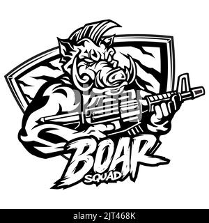 Boar Squad Military Mascot Silhouette illustrations vectorielles pour votre travail logo, t-shirt de marchandise de mascotte, autocollants et dessins d'étiquettes, affiche, greetin Banque D'Images