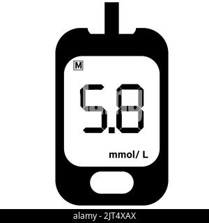 test de niveau du glucomètre sur fond blanc. panneau de contrôle du glucose. Symbole du glucomètre. style plat. Banque D'Images