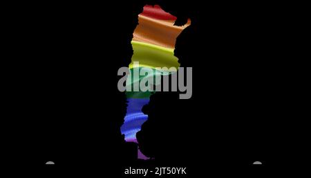 Territoire du pays Argentine contour de la forme avec le drapeau arc-en-ciel LGBT sur fond noir. Banque D'Images