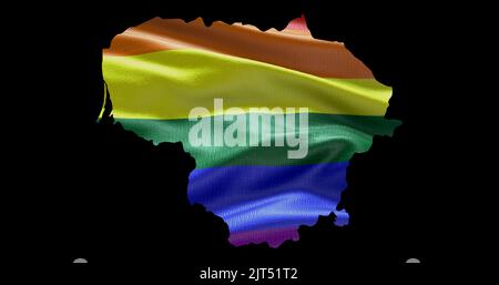 Territoire de la Lituanie contour de la forme avec le drapeau arc-en-ciel LGBT sur fond noir. Banque D'Images