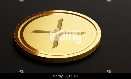 Ondulation de la pièce de monnaie d'or crypto-monnaie de XRP Token sur fond noir Banque D'Images