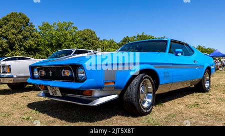 1972 Ford Mustang Mach 1 ‘RJ 681L’ exposé au American Auto Club Rally of the Giants, tenu au Palais de Blenheim le 10th juillet 2022 Banque D'Images