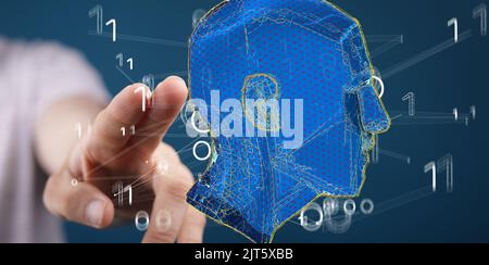 Un modèle anatomique du cerveau humain rendu en 3D planait dans la main des hommes Banque D'Images