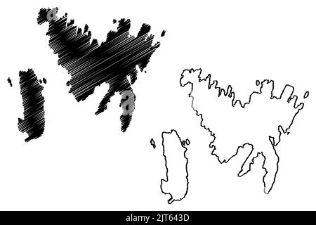 South Havra Island (Royaume-Uni de Grande-Bretagne et d'Irlande du Nord, Écosse, îles Shetland) carte illustration vectorielle, scribble sketch Isle of Illustration de Vecteur