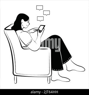 Jeune fille discutant au téléphone assis sur le canapé - clipart vecteur Illustration de Vecteur