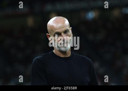 Foto Spada/Lapresse 27 Agosto 2022 - Milano , Italia - sport, calcio - AC Milan vs Bologne - Campionato italiano di calcio série A TIM 2022/2023 - Stadio San Siro. Nella foto: Stefano Pioli (A.C. Milan); 27 août 2022 Milan , Italie - sport, calcio - AC Milan vs Bologne - Championnat italien de football série A 2022/2023 - Stade San Siro . Dans la photo: Stefano Pioli (A.C. Milan); Banque D'Images