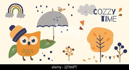 Jolie peinture hibou Illustration de Vecteur