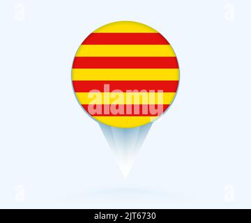 Pointeur de carte avec drapeau de la Catalogne. Drapeau vectoriel sur fond bleu. Illustration de Vecteur