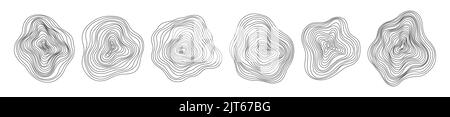 Anneaux abstraits. Ensemble de concepts de cartes topographiques. Collection pour l'arrière-plan. Fines lignes noires sur les formes blanches. Banque D'Images