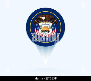 Pointeur de carte avec drapeau de l'Utah. Drapeau vectoriel sur fond bleu. Illustration de Vecteur