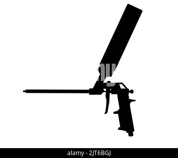 Logo silhouette pistolet en mousse vaporisée. Image clipart isolée sur fond blanc. Travaux de réparation à domicile. Conception vectorielle de processus de rénovation. Illustration de Vecteur