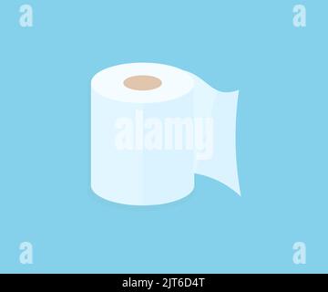 Logo en rouleau de papier toilette non enroulé. Un rouleau de papier toilette isolé sur fond bleu, dessin vectoriel et illustration. Illustration de Vecteur