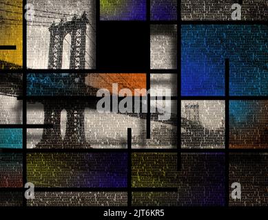 New York Grunge. Pont de Manhattan. Art moderne rendu 3D Banque D'Images