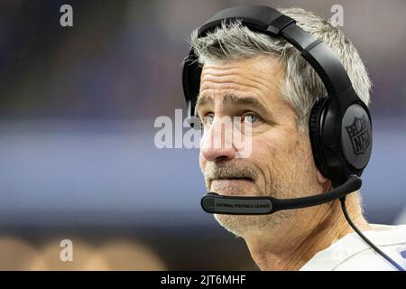 27 août 2022 : Frank Reich, entraîneur-chef des Colts d'Indianapolis, au cours de la course de pré-saison de football de la NFL entre les Buccaneers de la baie de Tampa et les Colts d'Indianapolis au stade Lucas Oil à Indianapolis, Indiana. Indianapolis défait Tampa Bay 27-10. John Mersiits/CSM. Banque D'Images