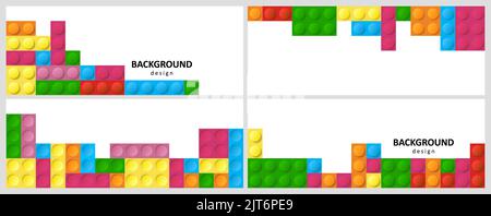 Ensemble de bannières de blocs de construction colorés. Résumé enfants jouer fond, présentation d'affaires modèles collection de vecteur Illustration de Vecteur