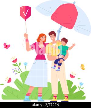 Famille sous parapluie. Sentiment de sécurité parents et enfants, vie privée assurance médicale protection de la santé sécurité relation forte dans le mariage soins de bébé vecteur illustration de la sécurité parapluie Illustration de Vecteur