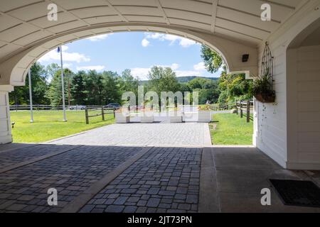 Entrée à la brasserie Ommegang. La brasserie Farmstead propose des dégustations de bières de style belge, ainsi qu'un café avec patio. Banque D'Images