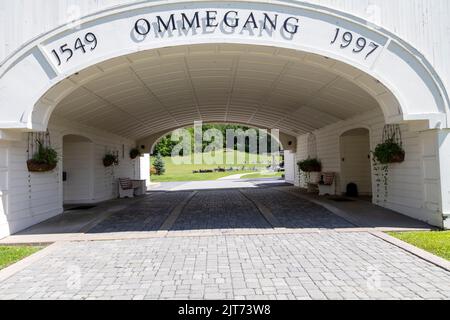 Entrée à la brasserie Ommegang. La brasserie Farmstead propose des dégustations de bières de style belge, ainsi qu'un café avec patio. Banque D'Images