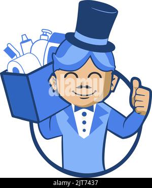 Un logo un serveur en costume classique tenant une boîte d'objets isolés sur un fond blanc, modifiable Illustration de Vecteur