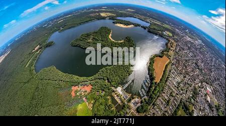 Lac Haltern, Haltern Stausee, Haltern City, Haltern am See, région de la Ruhr, Rhénanie-du-Nord-Westphalie, Allemagne, DE, Europe, photo aérienne, vue plongeants, Banque D'Images